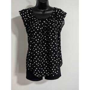 Lauren Conrad Black & Off White Top Polka Dot Flowy Sleeveless Blouse Small